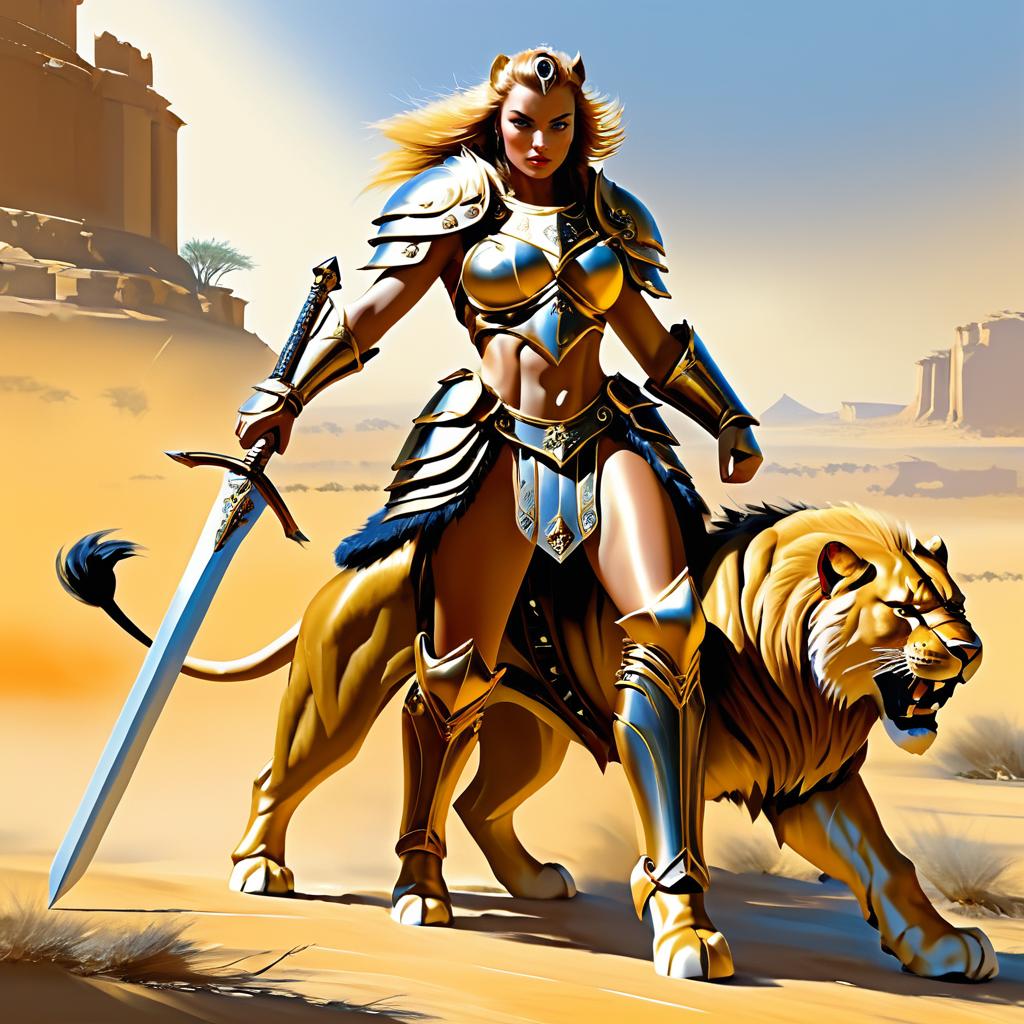 Battle-Ready Lioness in Epic Armor