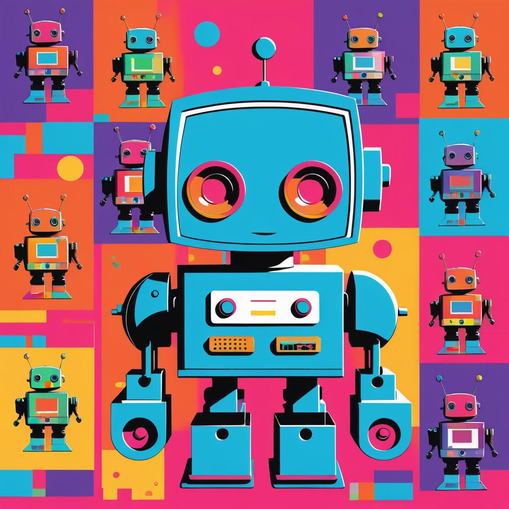 Vibrant Robot Art in Warhol Style