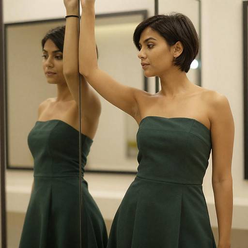 Woman in Strapless Green Dress Reflection