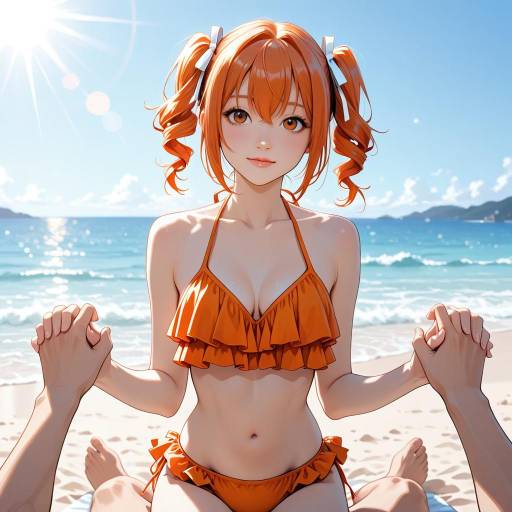 Playful Beach Scene with Adachi Rei