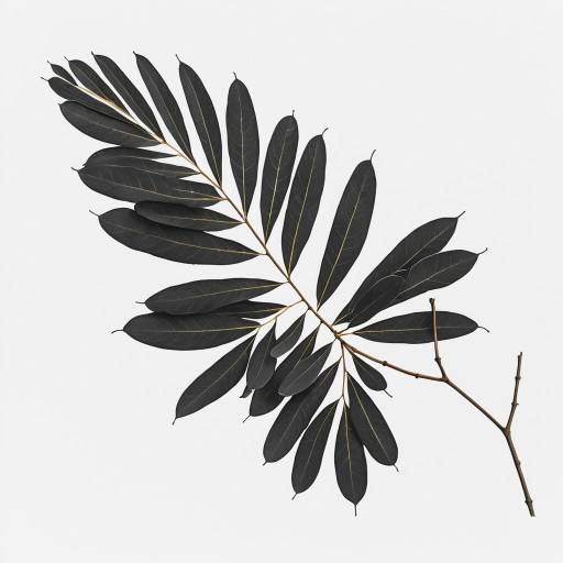 Black Eucalyptus Branch on White Background