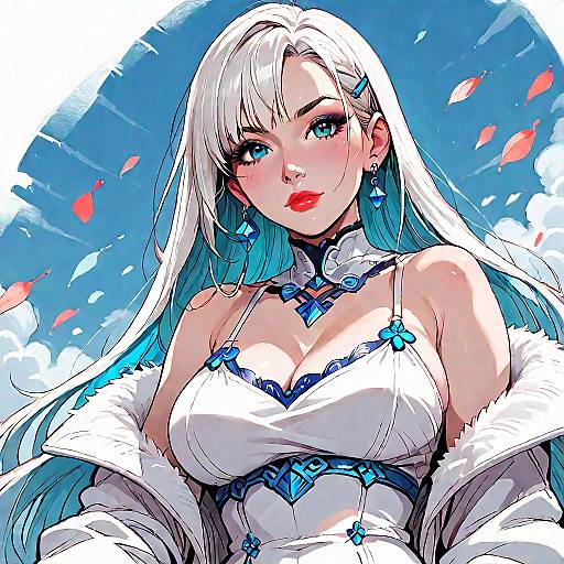 Anime Style Fantasy Woman With White Hair