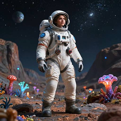 Woman Space Explorer on Alien Planet