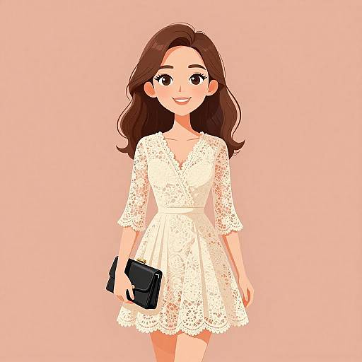 Smiling Woman in Romantic Lace Dress