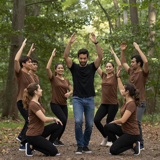 Joyful Outdoor Dance in Sunlit Forest