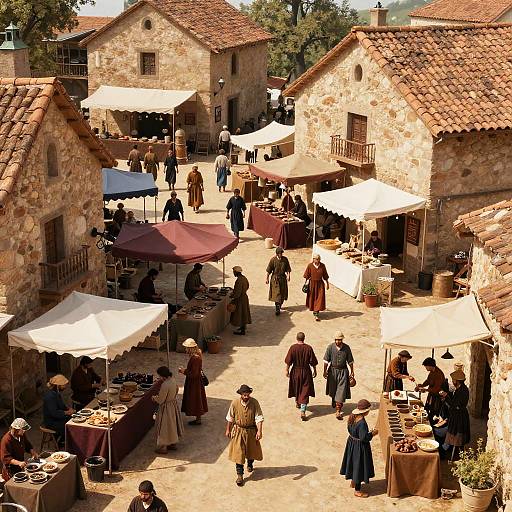 Medieval Village Marketplace Scene