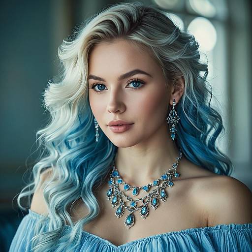 Young Woman with Blue Streaked Hair and Jewelry