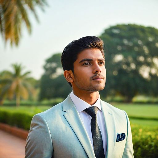 Young Indian Man in Formal Suit Outdoors