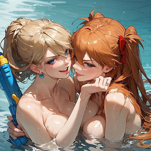 Anime Girls Playful Water Gun Battle