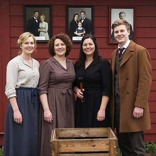 Family Portrait in Front of Red Building