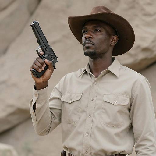 Serious Black Cowboy with Handgun