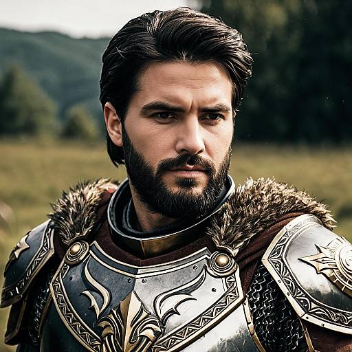 Bearded Knight in Ornate Armor Outdoors