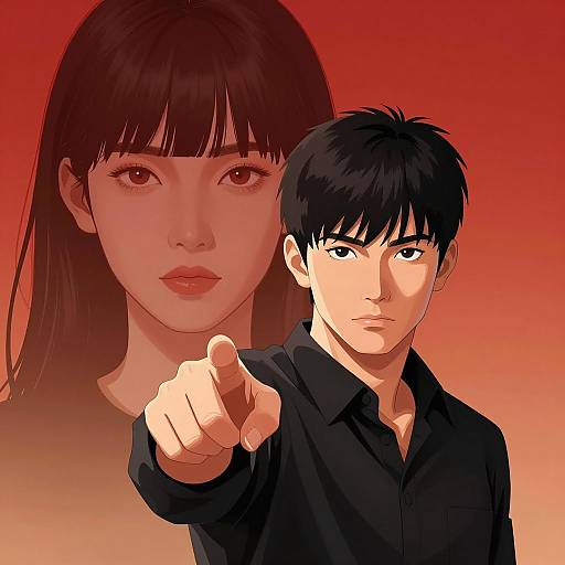 Determined Man with Intense Woman Portrait