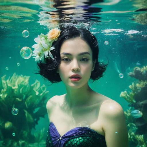 Underwater portrait of woman with flowers in hair