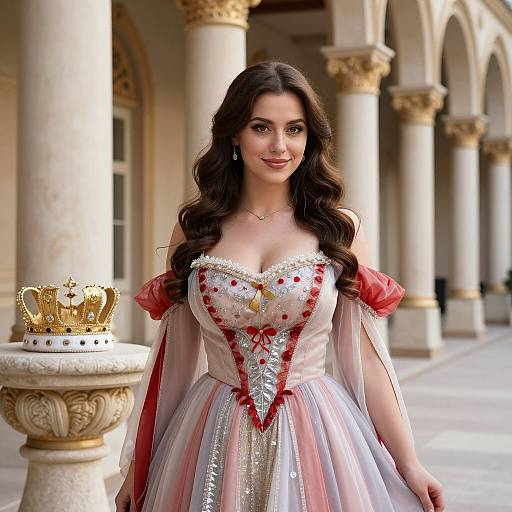 Regal Woman in Crimson Queen Dress