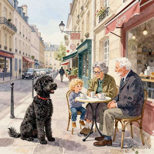 Family Coffee Time on Rue Montorgueil, Paris