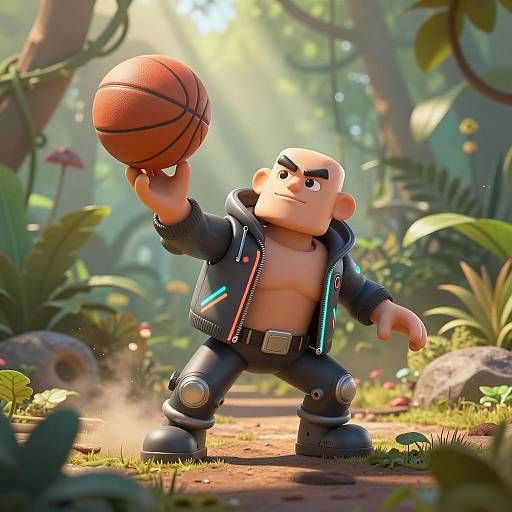 Anthropomorphic Basketball Warrior in Jungle