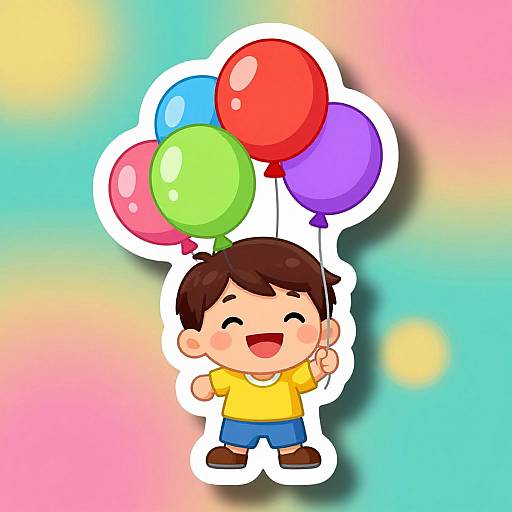 Smiling Child with Colorful Balloon Sticker