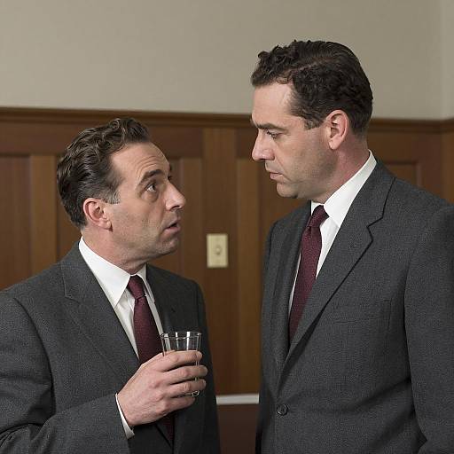 Two Men in 1950s Office Conversation