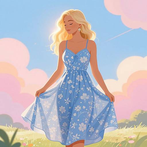 Bohemian Blonde Woman in Pastel Sky