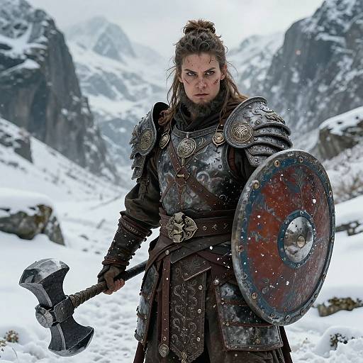 Bearded Dwarf Warrior in Snowy Pass