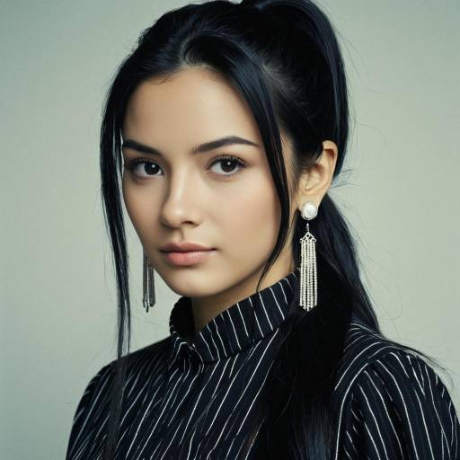 Young Woman with Long Black Hair and Earrings