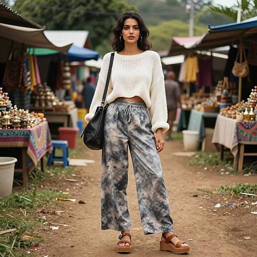 Bohemian Petite Woman in Countryside Market