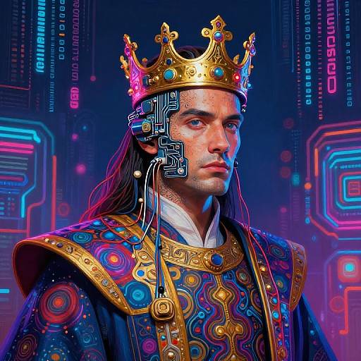 Cyberpunk AI King with Circuit Crown