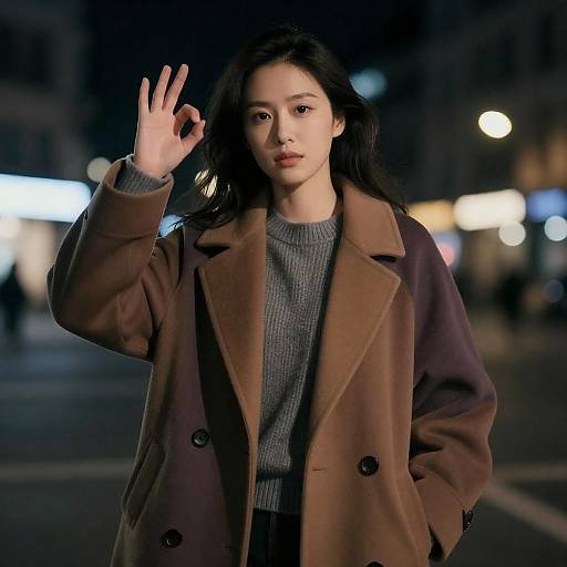 Cinematic Night Portrait in Multicolor Coat