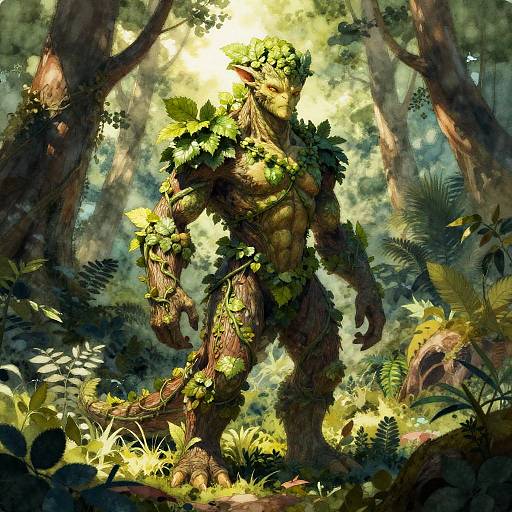 Sunlit Woodland Plant-Humanoid Watercolor Portrait