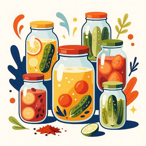 Colorful Fermented Pickled Jars Illustration