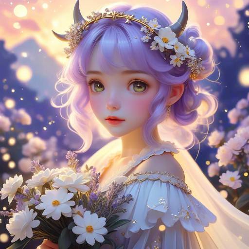Dreamy Anime Girl with Floral Bouquet
