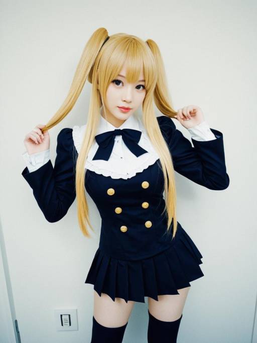 Woman Cosplaying Misa Hayase in Navy Costume