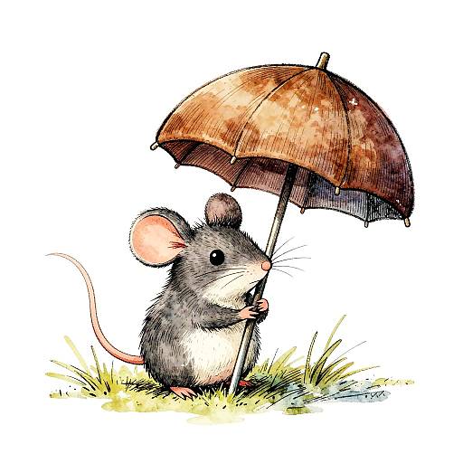 Whimsical Mouse with Acorn Umbrella