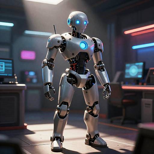 Futuristic Humanoid Robot in Cyberpunk Setting