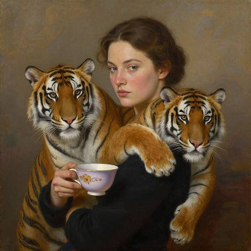 Woman with Tiger Oil Painting