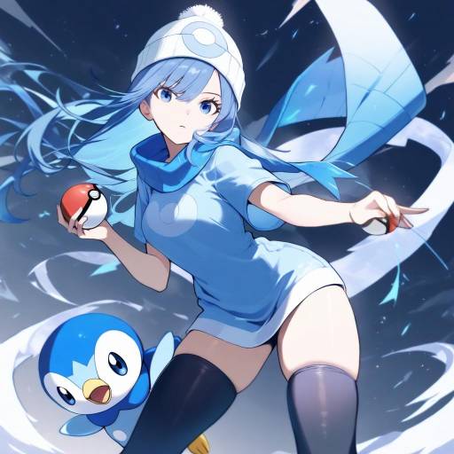 Cute Piplup with Girl in Beanie