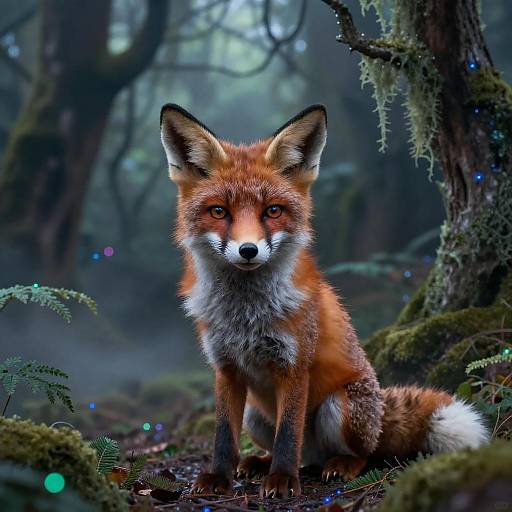 Charming Fox in Bioluminescent Twilight Forest
