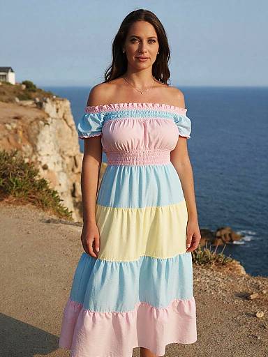 Petite Woman in Color-Block Summer Dress