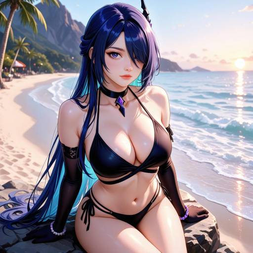 Vibrant Beach Scene with Confident Girl