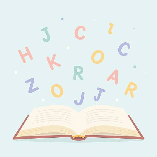 Open Book with Floating Letters Illustration