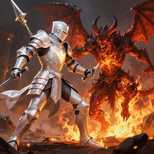 Pale Knight Battling Fiery Demon