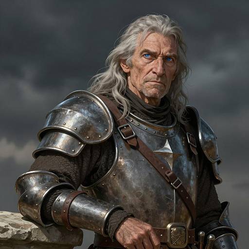 Elderly Warrior with Gray Hair and Armor