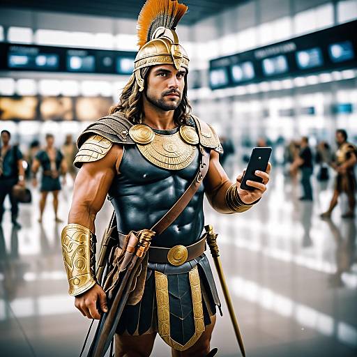 Bronze Age Warrior in Modern Airport