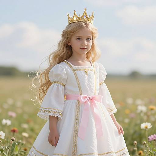 Elegant Blonde Princess in Sunlit Meadow