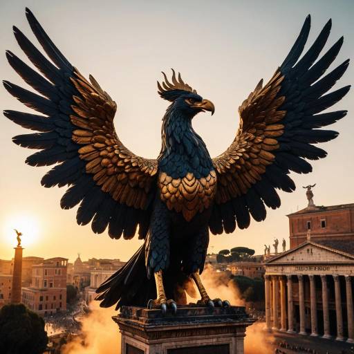 Soaring Phoenix Statue in Rome at Sunset