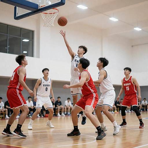 Intense Indoor Basketball Action Shot