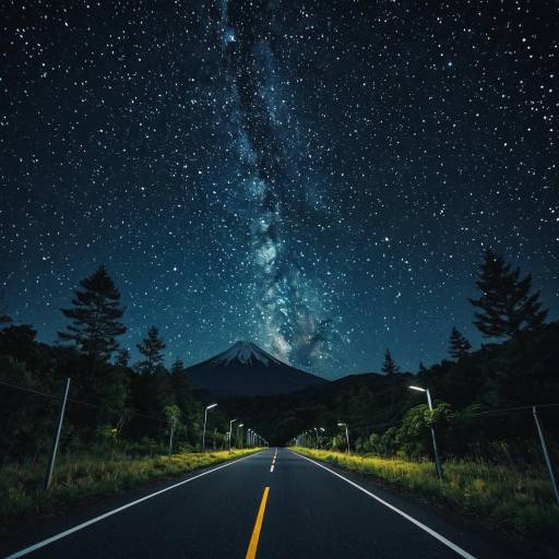 Starry Night Sky Over Mountain Road