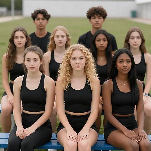 Eight Friends on Blue Bench