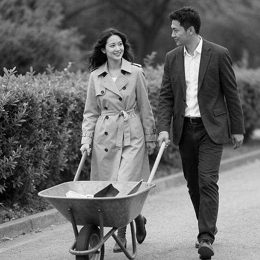 Black-and-White Couple Walking on Path
